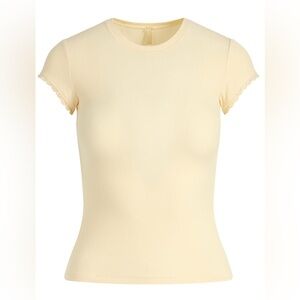 SKIMS SOFT LOUNGE LACE SHIRT BUTTER YELLOW SIZE XS